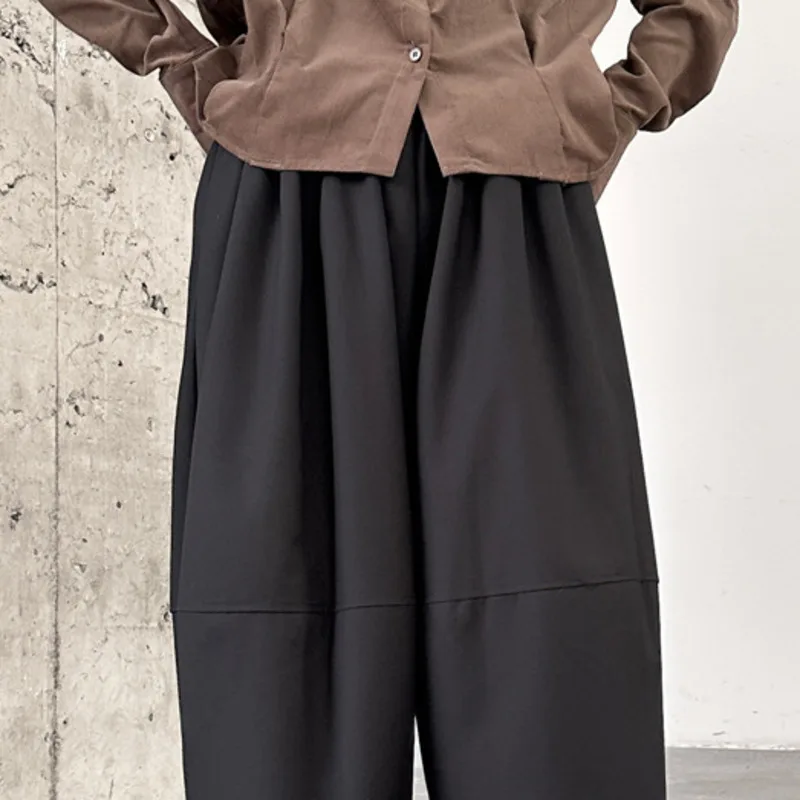 HKSH printemps automne nouvelles femmes sarouel décontracté couleur unie taille élastique plissée polyvalent élégant mode Streetwear HK17546