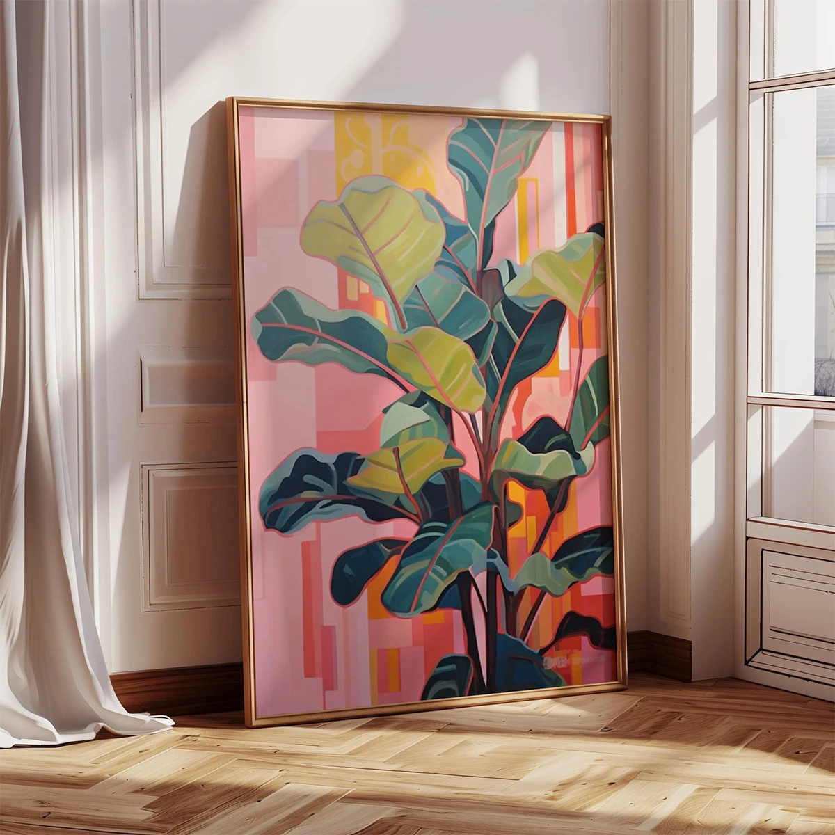 2 قطعة/المجموعة بوهو نابضة بالحياة الوردي شجرة التين النخيل الاستوائية مجردة قماش طباعة المشارك الحديثة النباتية ورقة الفن طباعة ديكور المنزل المشارك