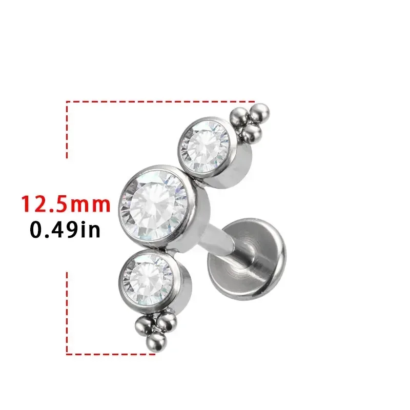 ASTM F136 Titanium Piercing 16/18G Cluster CZ Labret Lip Monroe Cartilage Ear Stud Internally Threaded Conch Ring Helix Piercing