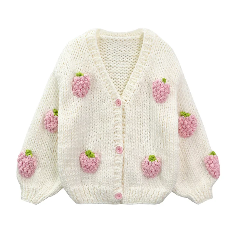 

Autumn Womens Hand-crocheted Strawberry Knitted Cardigan Loose Sweater Coat