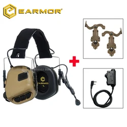 EARMOR M32 MOD4 Shooting Earmuffs Tactical Noise Reduction Headset with Helmet ARC Rail Adapter with Kenwood PTT adapter