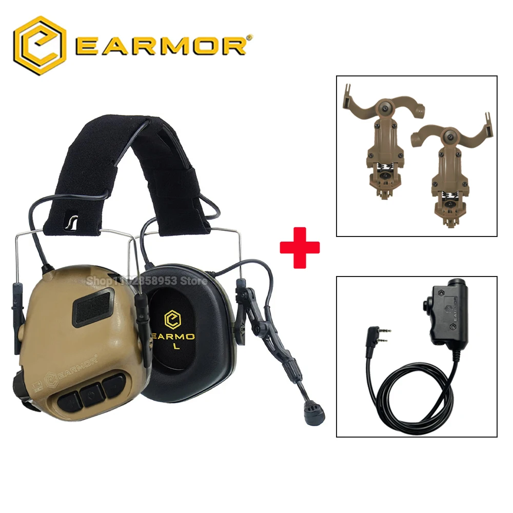 EARMOR M32 MOD4 Shooting Earmuffs Tactical Noise Reduction Headset with Helmet ARC Rail Adapter with Kenwood PTT adapter