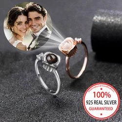 S925 Silver Custom Color Picture Projection Zircon Ring For Mom Girlfriend Lover Valentine Birthday Christmas Romantic Gifts