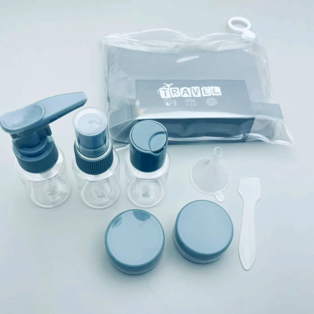 1 Set nachfüllbare Reiseflaschen, 7 Stück, leere Sprühflasche, Lotionspumpe, Kosmetikverpackungsbehälter – Detail 3