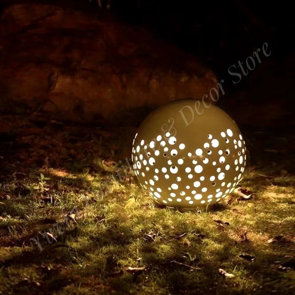 Top Decorative IP65 Stainless Steel LED Warm White Garden Landscape Lamp Waterproof Park Luminous Sphere Sculpture Lighting AC