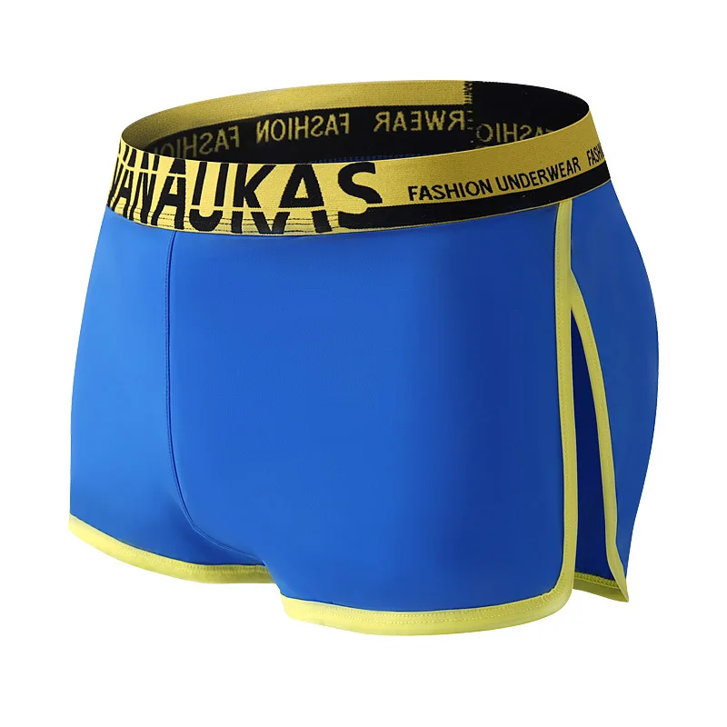 Ice Silk Boxer Shorts for Men Side Split Breathable Trunks with Contrast Trim Youth Loose Homewear Fashion Daily Wear Nightwear