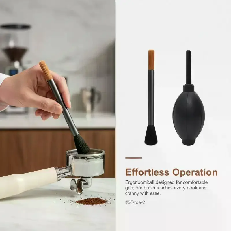 3pcs Coffee Grinder Cleaning Kit Measuring Spoon Air Blower Cleaning Brush Set for Coffee Beans Espresso Machine Barista Tool