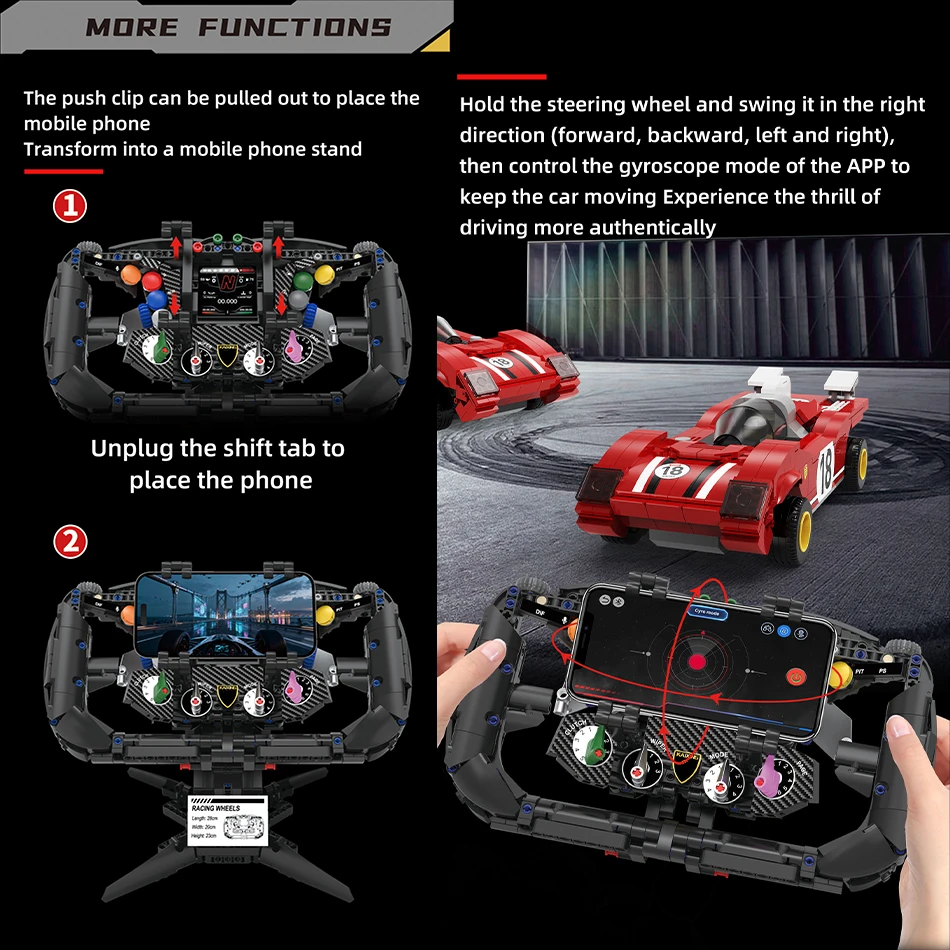 MOC Technische Supercar Racing Simulator Stuurwiel Bouwstenen Creatieve Mobiele Telefoon Houder Bakstenen Garage Speelgoed Kids Git
