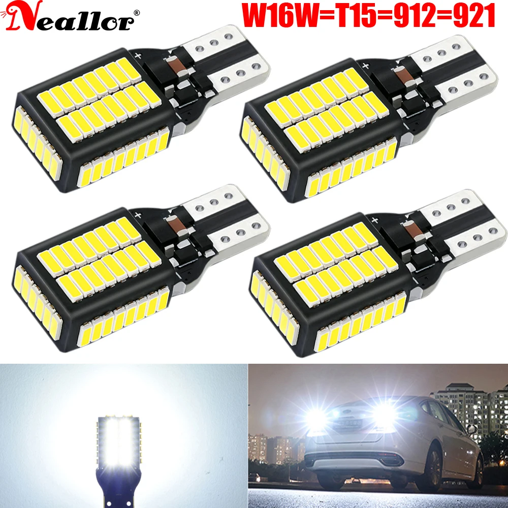 4x Canbus T15 W16W LED Base Socket Backup Light Bulbs High Power 4014 54-SMD 2000LM Error Free 912 921 LED Reverse Lights 6000K