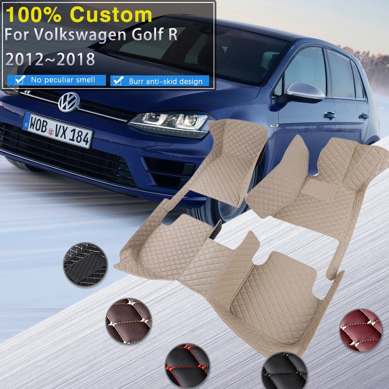 

Car Floor Mats For VW Volkswagen Golf R 5G Mk7 2012~2018 Rugs Protective Carpets Pad Durable Luxury Leather Mat Car Accessories