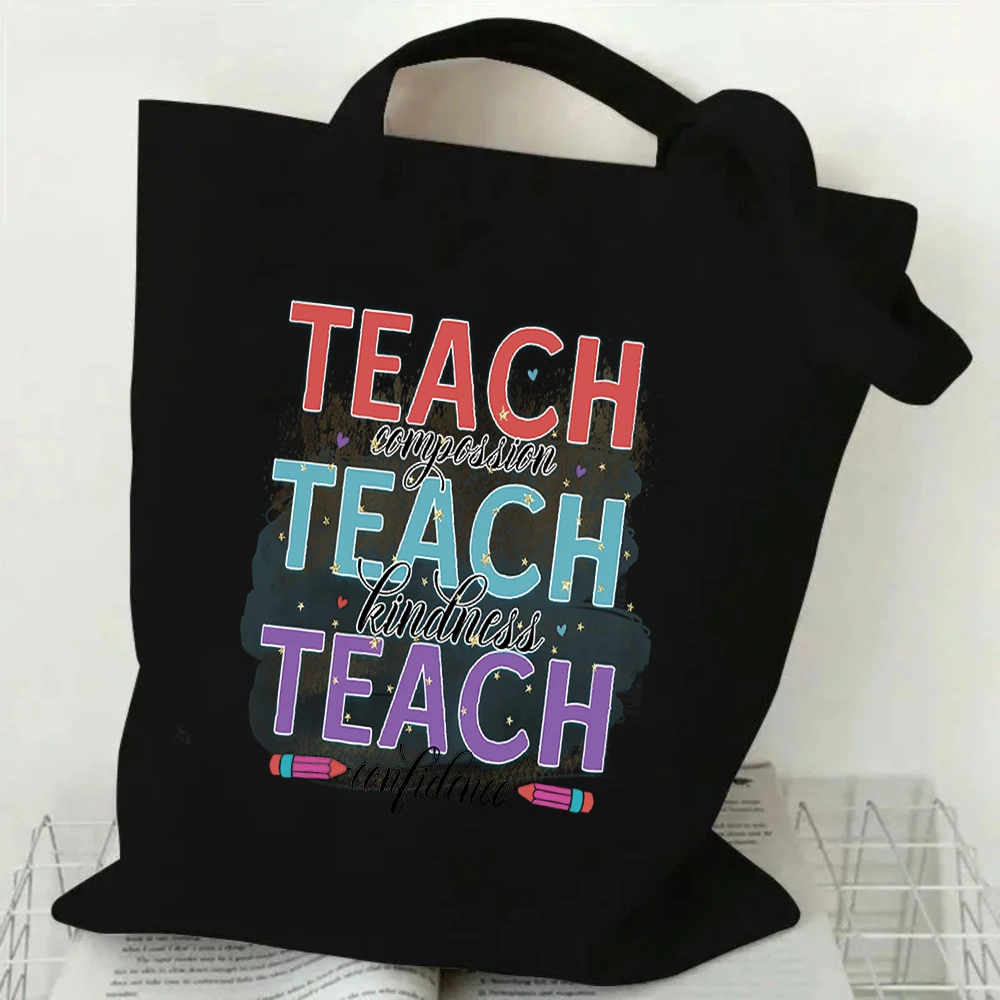Sac fourre-tout en toile réutilisable avec motif « Enseigner la compassion, la gentillesse, la confession » pour les enseignants, idéal pour l'école et les courses quotidiennes