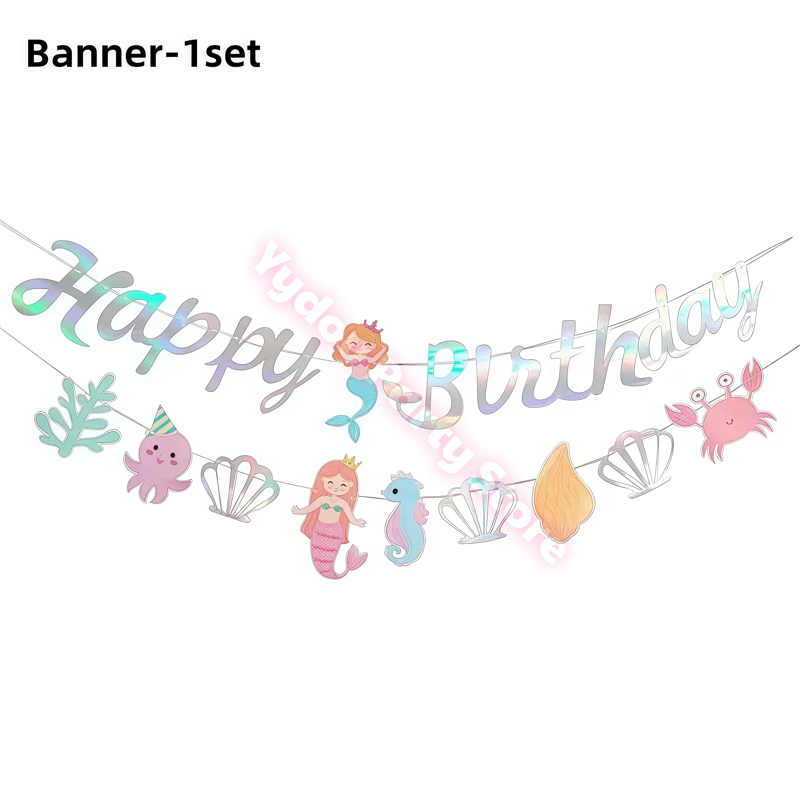 Meerjungfrau-Geburtstagsparty-Dekorationen: Farbverlauf-Muschelteller, Becher, Servietten, Ballons, Banner, Partydeko für Mädchen, Babyparty-Zubehör – Detail 6