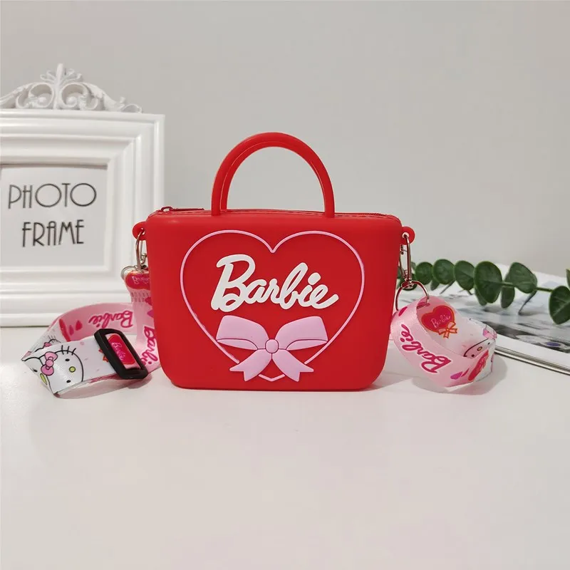 Czerwone różowe kwadratowe torby Barbie torebka na ramię Messenger Crossbody silikonowa torebka akcesoria Anime dla dzieci zabawki dla dziewczynek