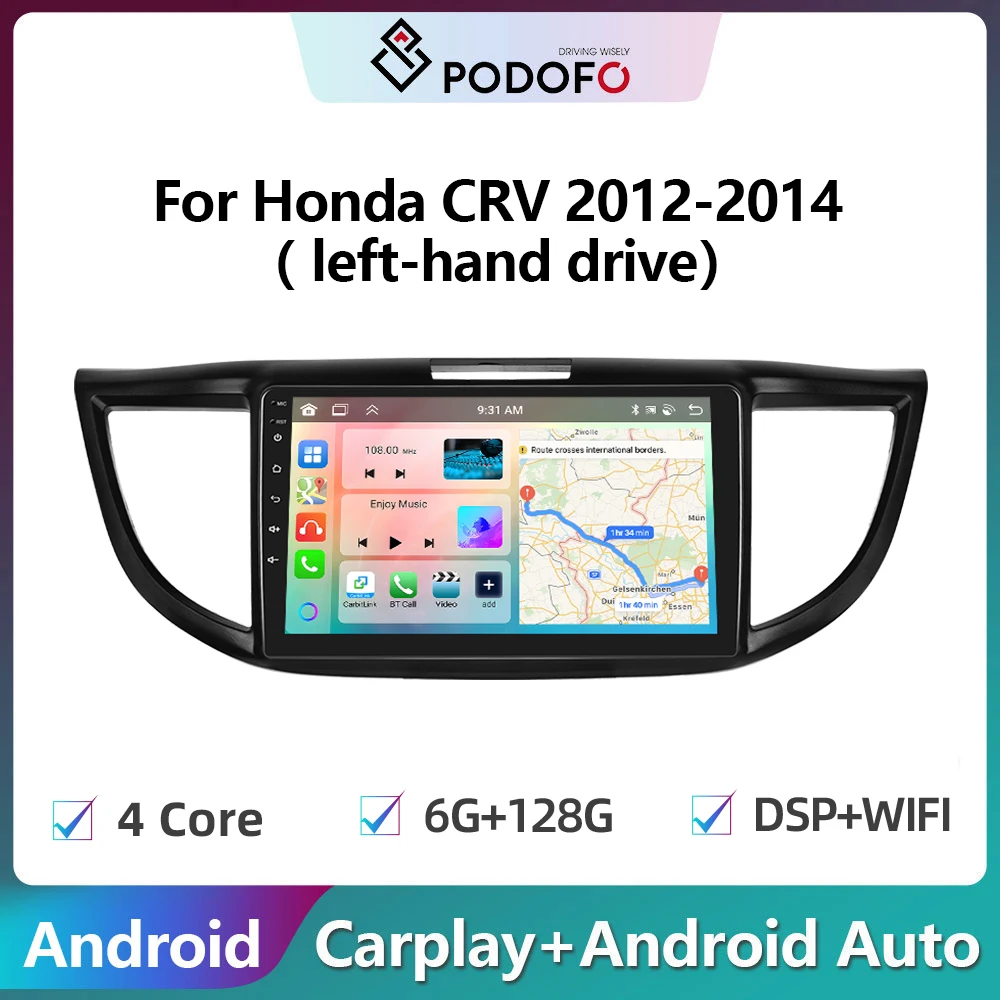 

Podofo 2din Android Car Radio For Honda CRV 2012-2014 Carplay Stereo Player Autoradio WIFI GPS Navigation FM/RDS