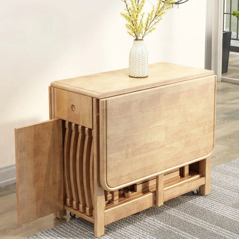 wood household small apartment retractable folding rectangular modern simple table and chair combination