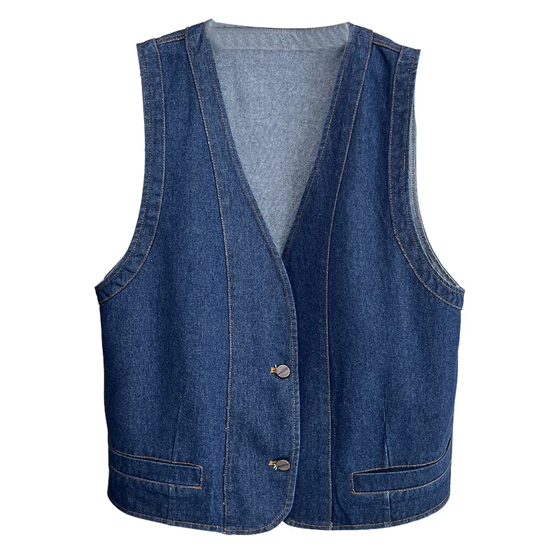 

Модный женский джинсовый жилет больших размеров, новый осенний элегантный повседневный жилет без рукавов с v-образным вырезом 2526