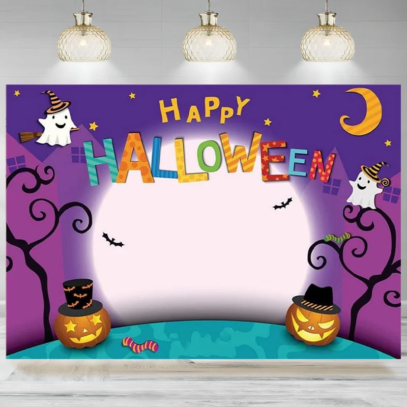 Cartoon Halloween Photo Backdrop Pumpkin Moon Photography Background Party Banner Trick or Treat Decoration Kids Party