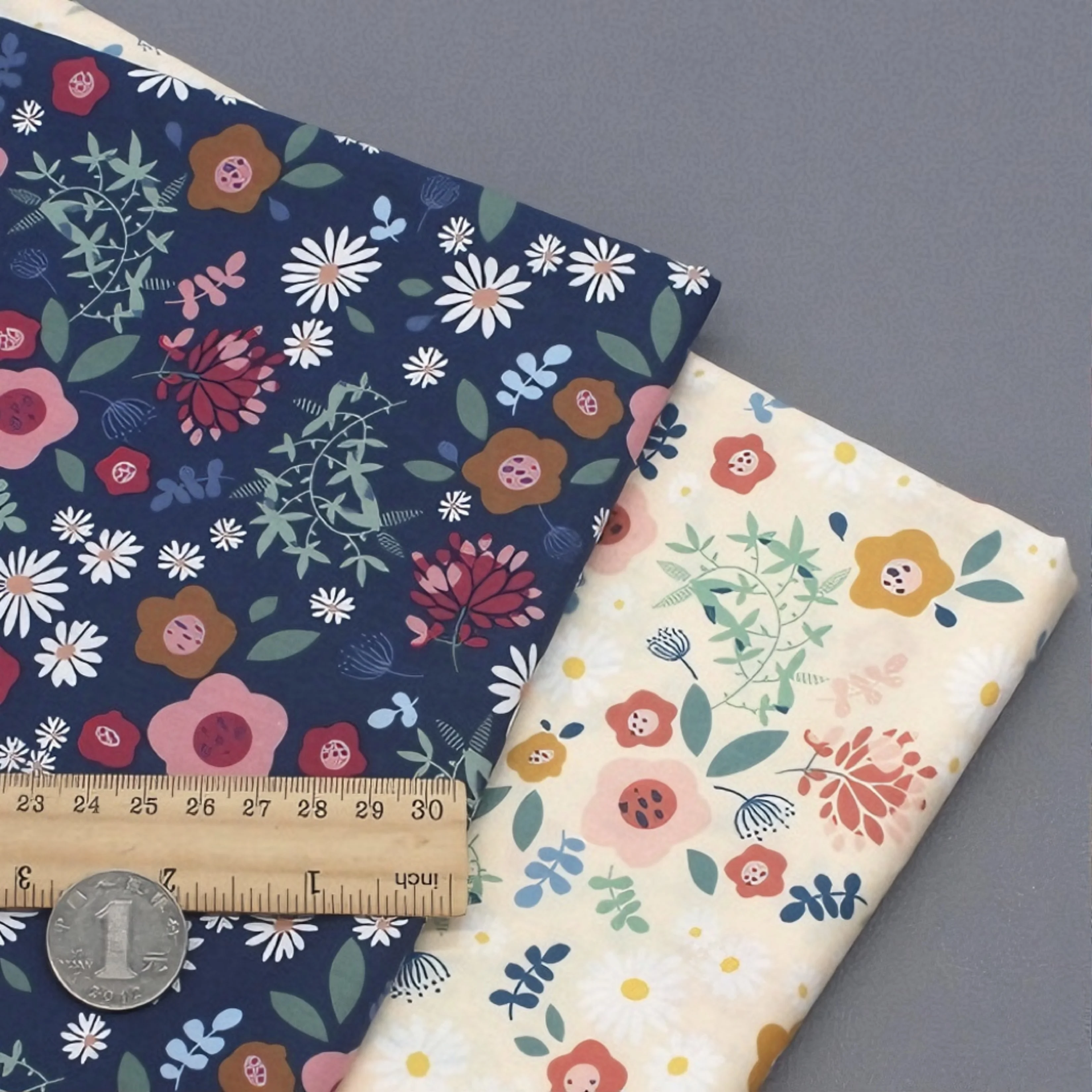 Vintage Botanical Floral Cotton Fabric, High Quality Pure Cotton Material for Handmade Bags Curtains Apparel Dress Quilt Making