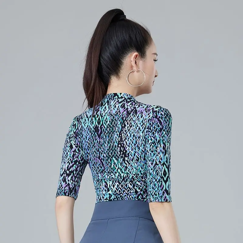 Danza latina Top monopezzo Donna Adulto Danza moderna Scollo a V Stampa leopardata Pratica Performance Costume Ballo da sala