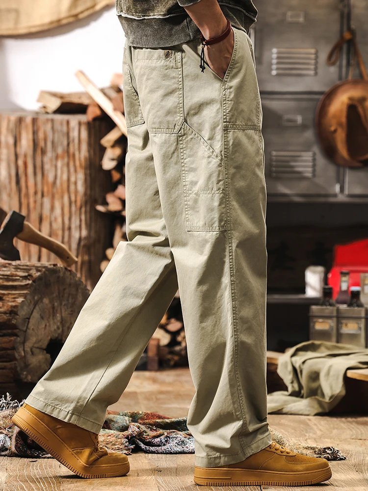 

American Retro Splicing Workwear Pants Men's Autumn New Faion Casual Loose Straight Leg Trousers Durable Cotton Jeans