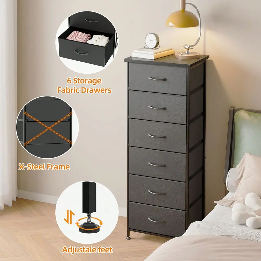 

6Drawer Fabric Dresser Storage Tower For Bedroom, Closet Or Entryway, Tall Chest With Sturdy Metal Frame PullOut Bins, SpaceSav