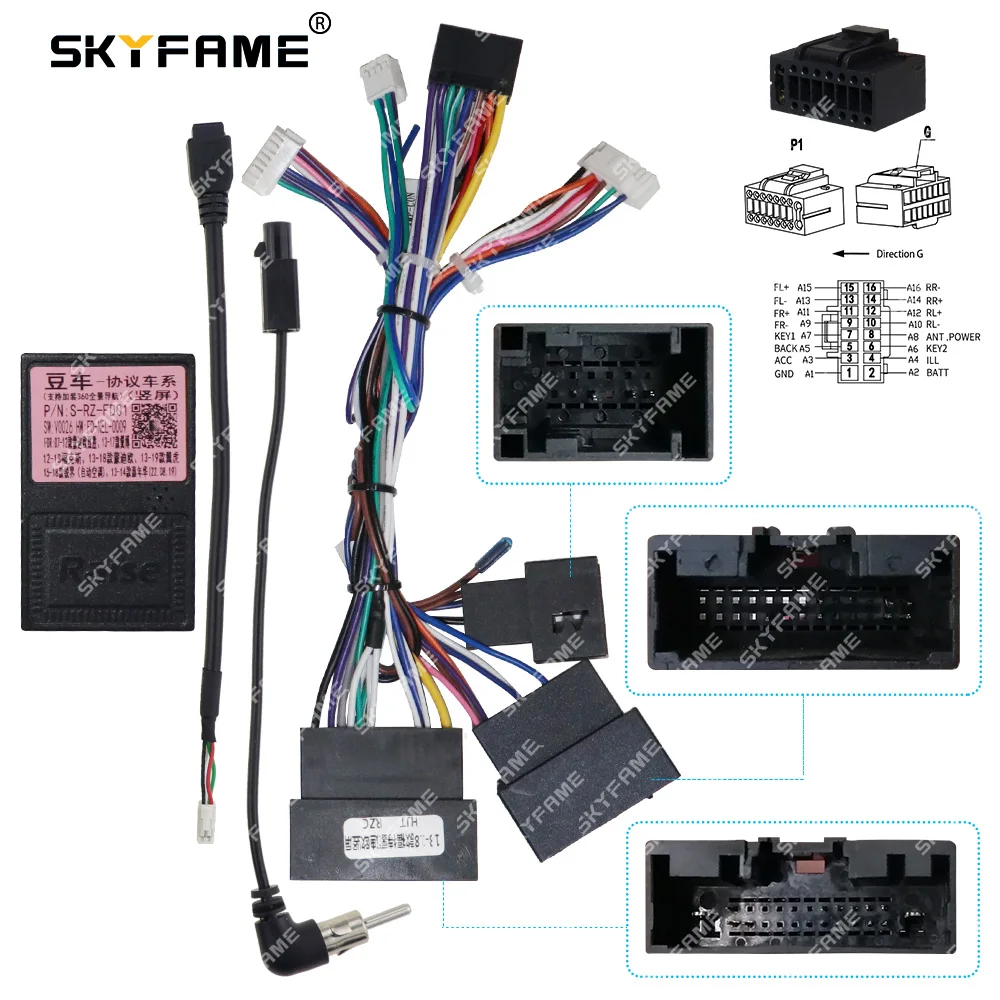 SKYFAME Car 16pin Wiring Harness Adapter Canbus Box Decoder Tesla Android Radio Power Cable For Ford Mondeo S-RZ-FD01