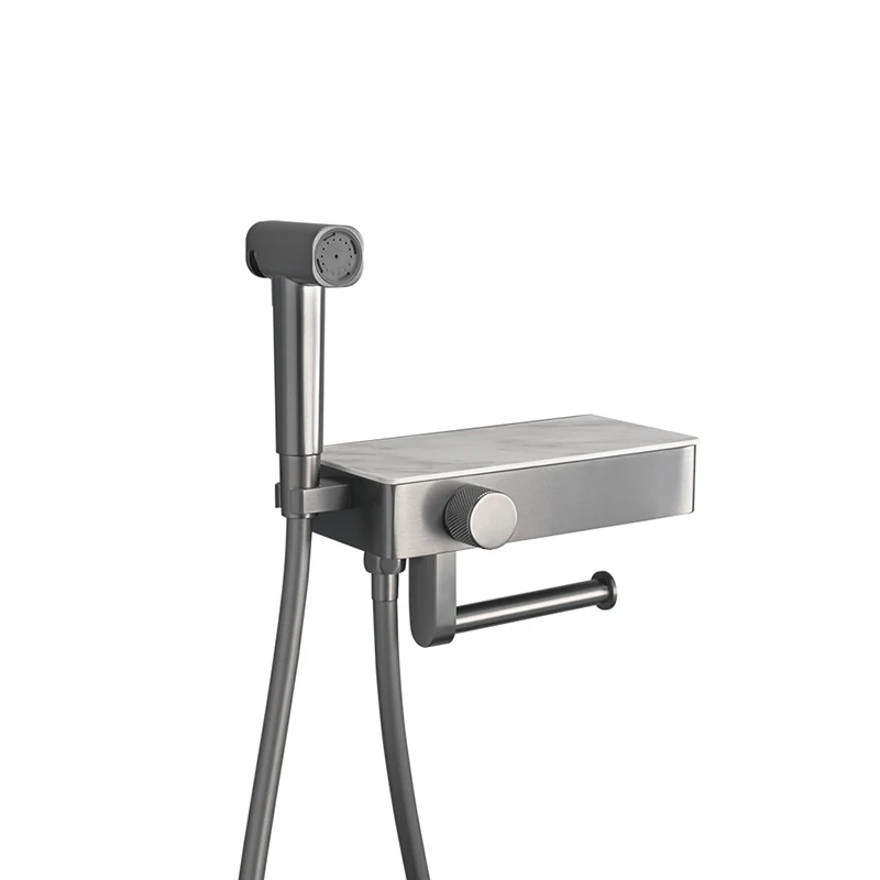 

Handheld Bidet Sprayer Set with Commodity Shelf Paper Holder Hot and Cold Water Mixer Toilet Spray Bidet Shower