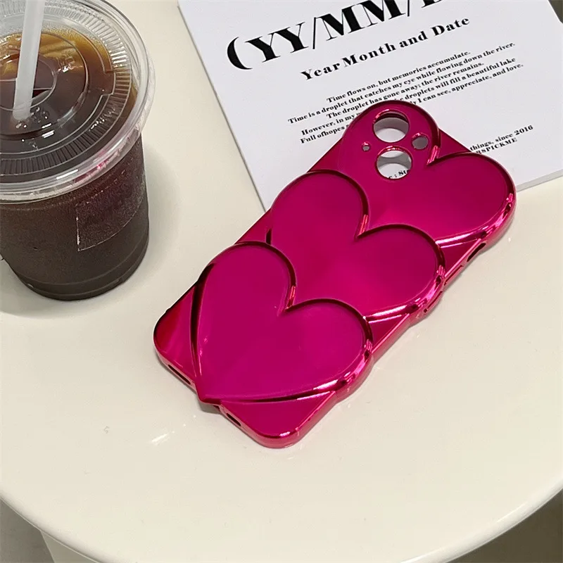 

For iPhone 14Promax 2023 New Ins Net Red 3D Love Rose Red Mobile Phone Soft Case 14Pro 13Promax 12 11