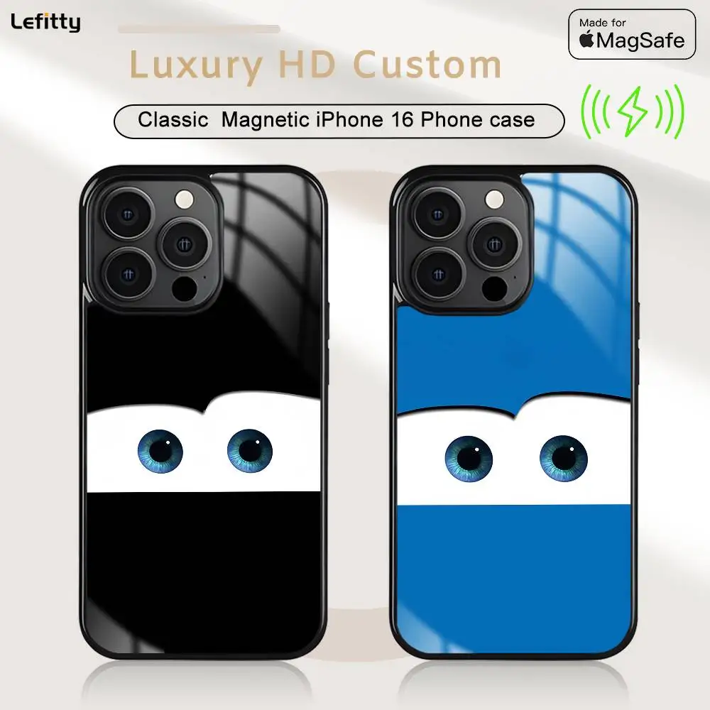 

Phone Case Cute Car Eyes MagSafe Magnetic For iPhone 16 15 14 13 12 11 Pro Plus Max Mini Wireless Charger Funda