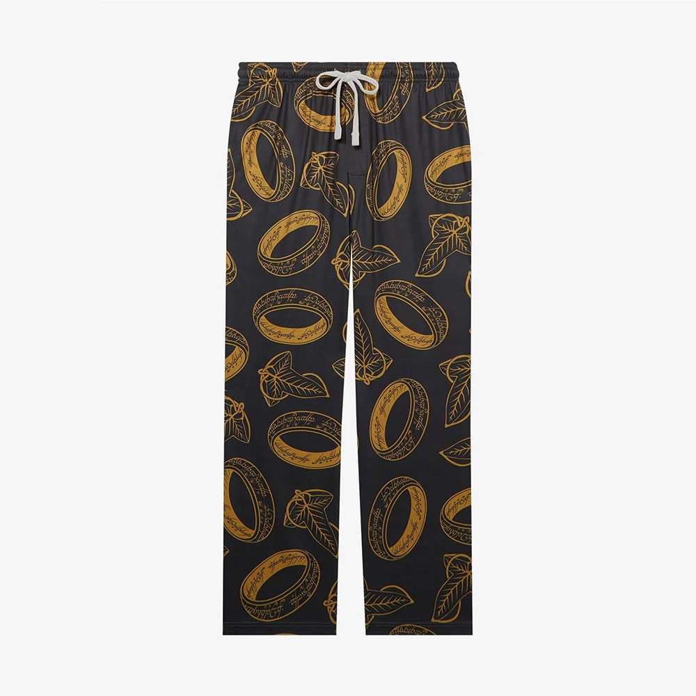 Hot Toys Lord of The Rings Pajama Pants Adult Kids Gold One Ring Leaf Print Sleepwear Lounge Trousers Cozy Soft Casual Bottoms