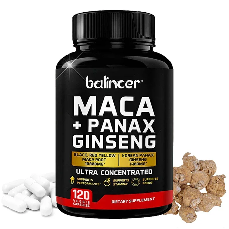Maca + Ginseng Extract Capsules - Energy, Natural Endurance, Cognitive Function, Non-GMO and Gluten-Free Dietary Supplement