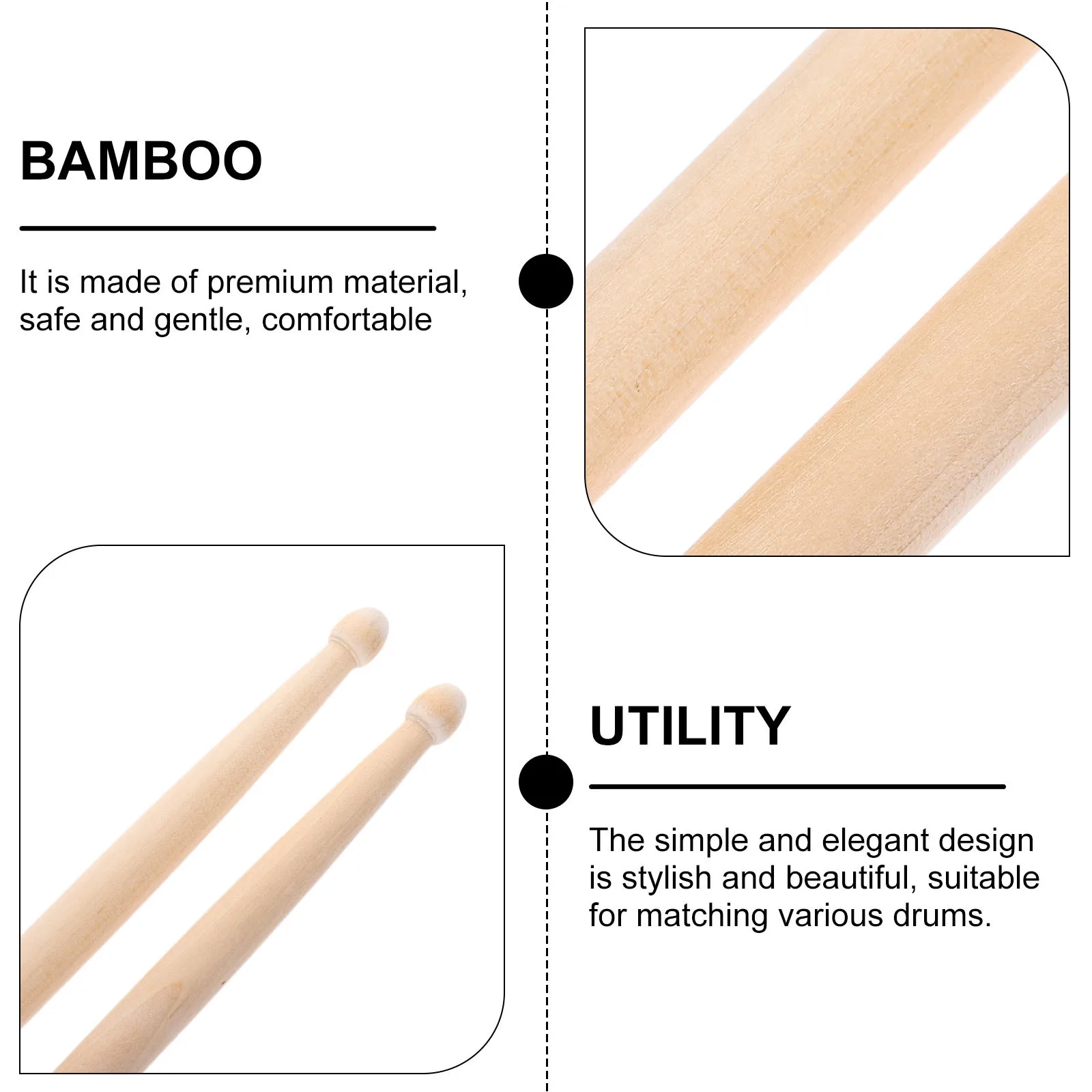 

2Pcs Drumstick Practice Tool 7a Wood Sticks Durable Comfortable Safe Relief Hand Fatigue Beginner Children Drum Accessories