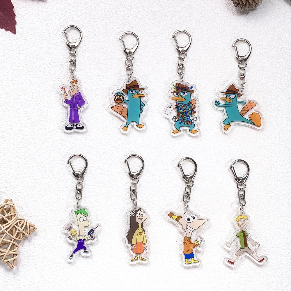 1/10 Peças Chaveiro Disney Desenho Animado Phineas e Ferb Acessórios de Acrílico Pingente Fofo para Bolsa Chaveiro Decoração de Mochila