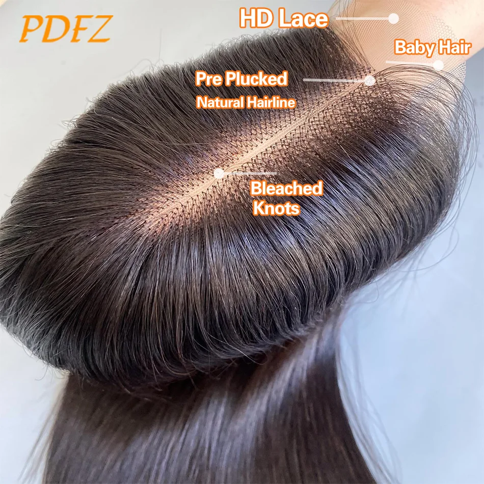 HD Transparente Lace Frontal Perucas, 100% Real Cabelo Humano, Cabelo Remy Liso, Preplucked com o Cabelo Do Bebê, 13x4