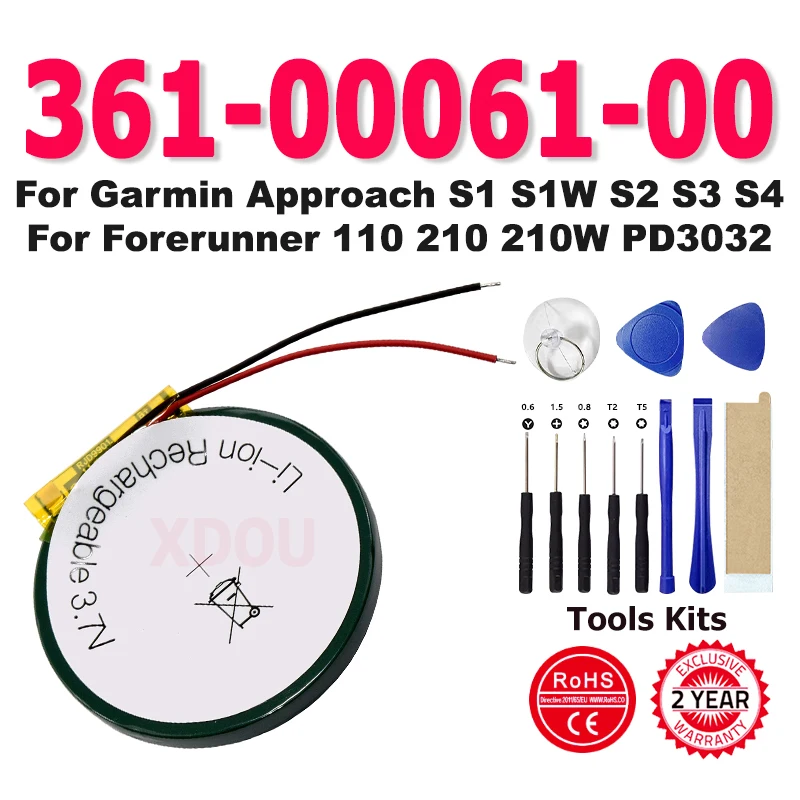 600mAh 361-00047-00 New Battery For Garmin Approach S1 S1W S2 S3 S4 For Forerunner 110 210 210W PD3032 Bateria + Free Tools