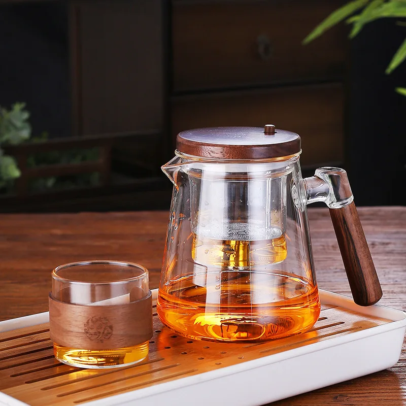 Floating cup tea kettle home tea ware transparent glass liner walnut thickened tea water separation filtration bubble tea cups