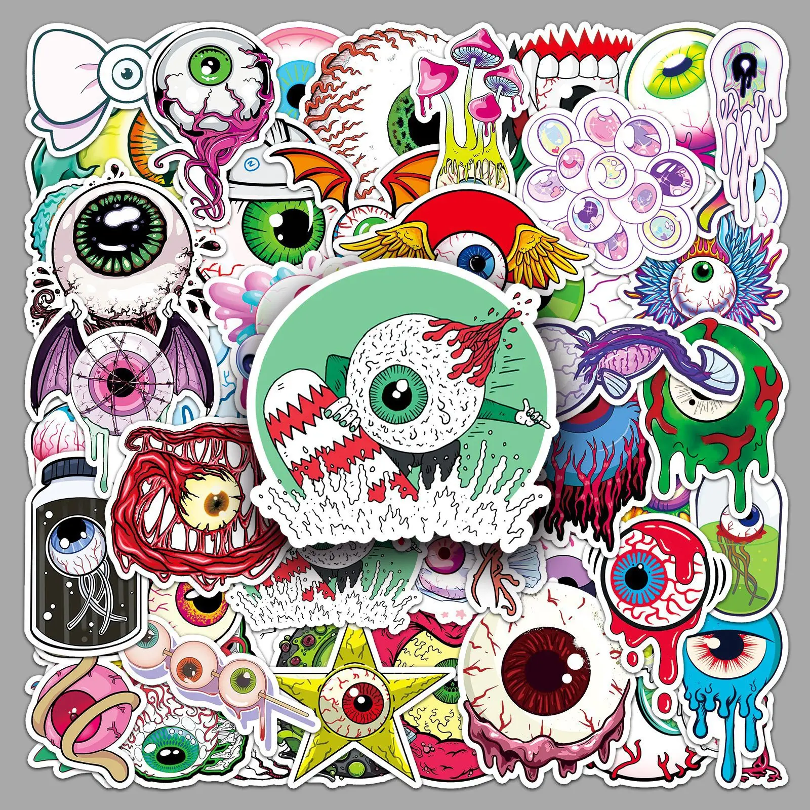 

50Pcs Eyeball Graffiti Stickers Personalized Hot Selling Horror Halloween Decoration Stickers DIY Guitar Water Cup Skateboard