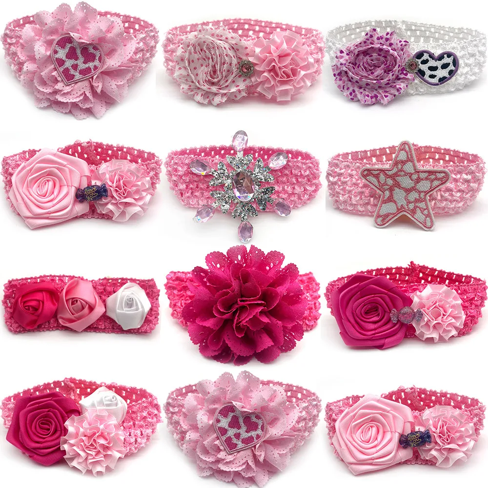 30/50pcs Elastic Band Collars Valentine's Day Pet Dog Bowties Necktie Pink Flower Collars Dogs Bow Tie Dog Accessories