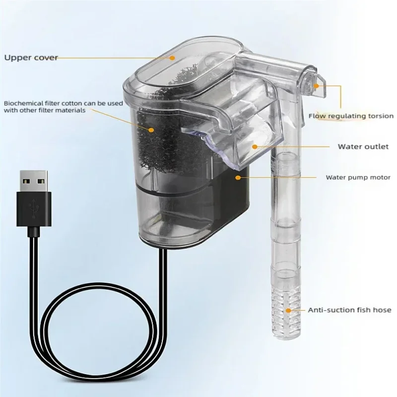 Mini Suspended USB Filter for Fish Tanks 2.5W 250H/L Ideal for Aquariums Under 30cm New Aquarium Cleaning Equipment