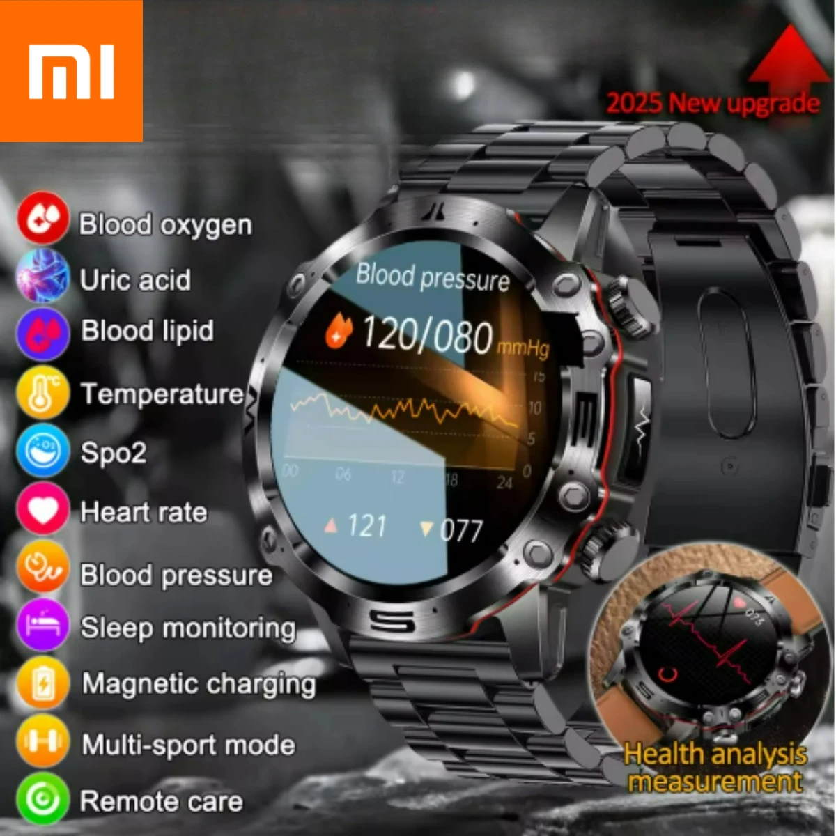 

Xiaomi New Smart Watch For Men Health Blood PressureBlood Oxygen Uric Acid Fitness Tracker Watches Bluetooth Call ECG Smartwatch