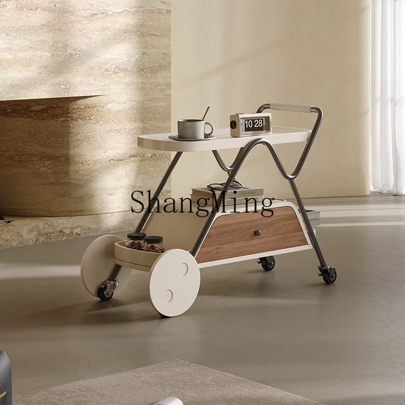 

LXY solid wood trolley side restaurant creative mobile storage rack