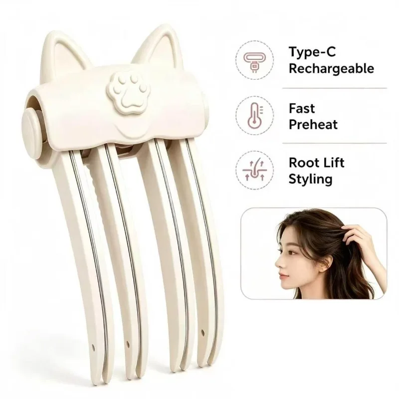 Rechargeable Heated High Cranial Top Hair Clip Fluffy Volume Styling Tool Seamless Fixed Heating Hair Accessory