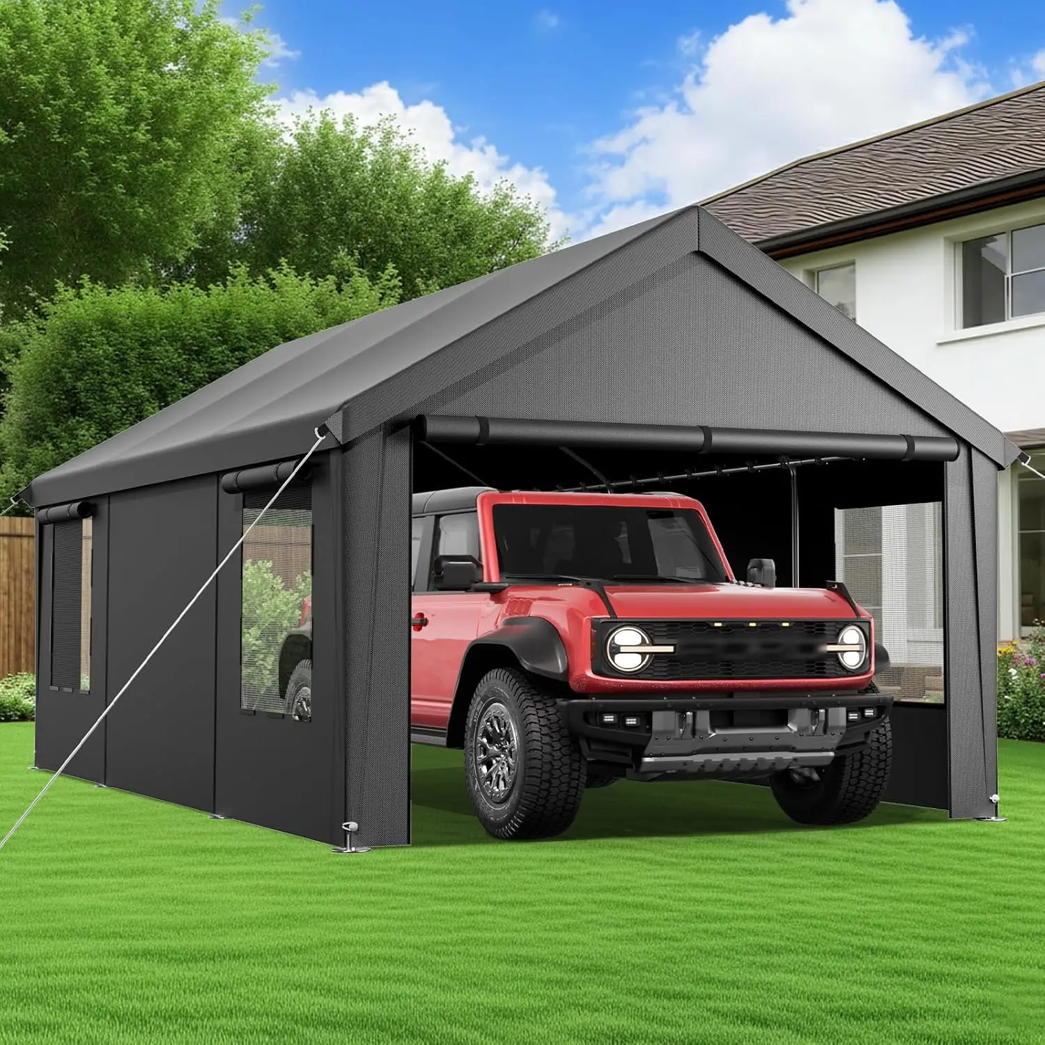 

Carport 12x20ft Heavy-Duty Canopy - Portable Garage Metal Carport Featuring Galvanized Frame Waterproof & UV-Protected Tarp w