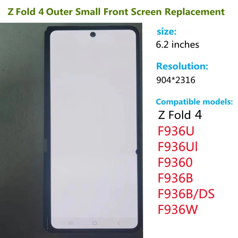 

AMOLED For Samsung Z Fold 4 SM-F936B SM-F936U SM-F936U1 Z Fold4 5G 5G Outer Small Front Display Touch Screen Digitizer Assembly