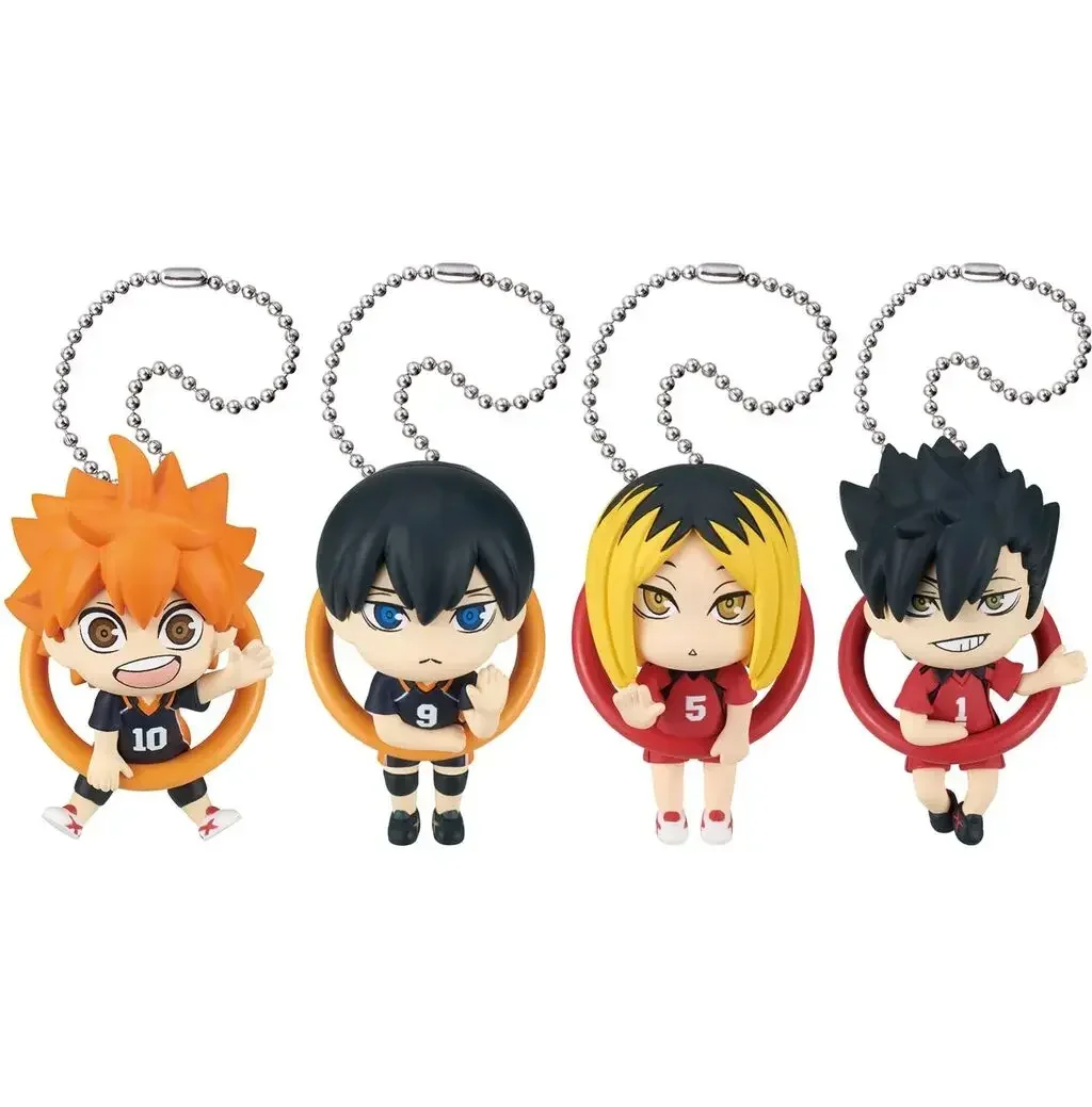 Juguetes originales en cápsula, lindos Konnichiwa! Figura de la Mascota Haikyu!! Colgante de cadena con bola de Hinata Shoyo inclinada sobre el "ring" y la palabra 'Hola'