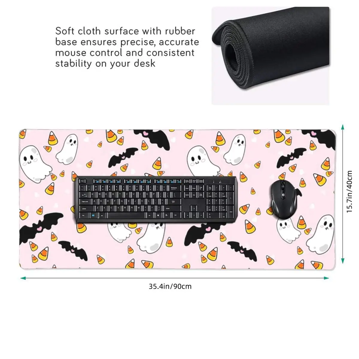 Halloween Themed Ghost And Bat Cartoon Large Mouse Pad Computer Keyboard Mouse Mat Gaming PC Laptop Desk Mat Office Table Mats