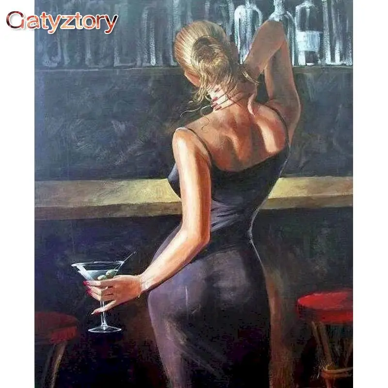 

GATYZTORY Frame Woman Drinking DIY Painting By Numbers Figure Painting Acrylic Paint By Numbers Home Wall Art Picture 60x75cm