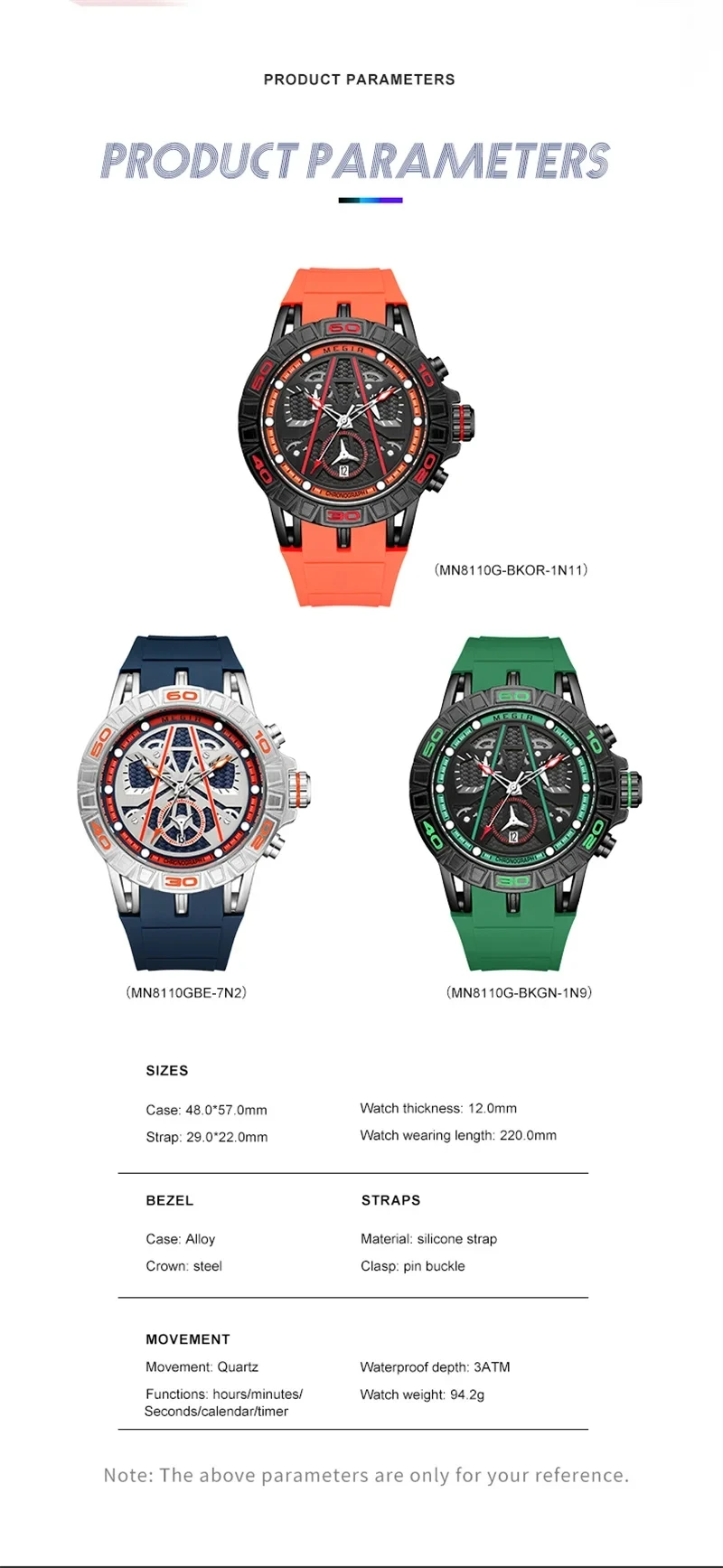 MEGIR 8110 Men Quartz Watch Luxury Creative Outdoors Calendar Chronograph Waterproof Analog Display Silicone Strap Male Watches