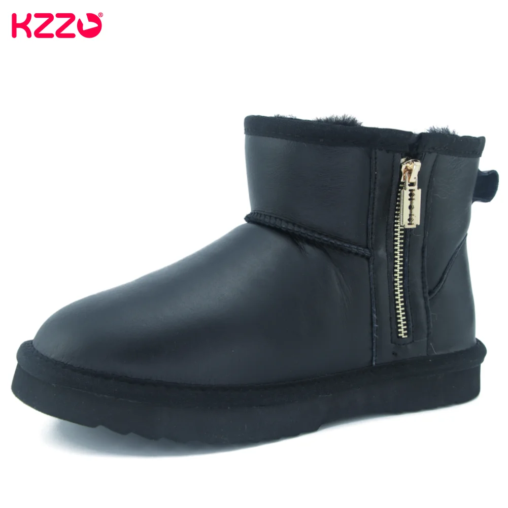 

KZZO Australia Classic Waterproof Real Sheepskin Leather Snow Boots With Zipper Men Winter Natural Wool Lined Ankle Warm Shoe