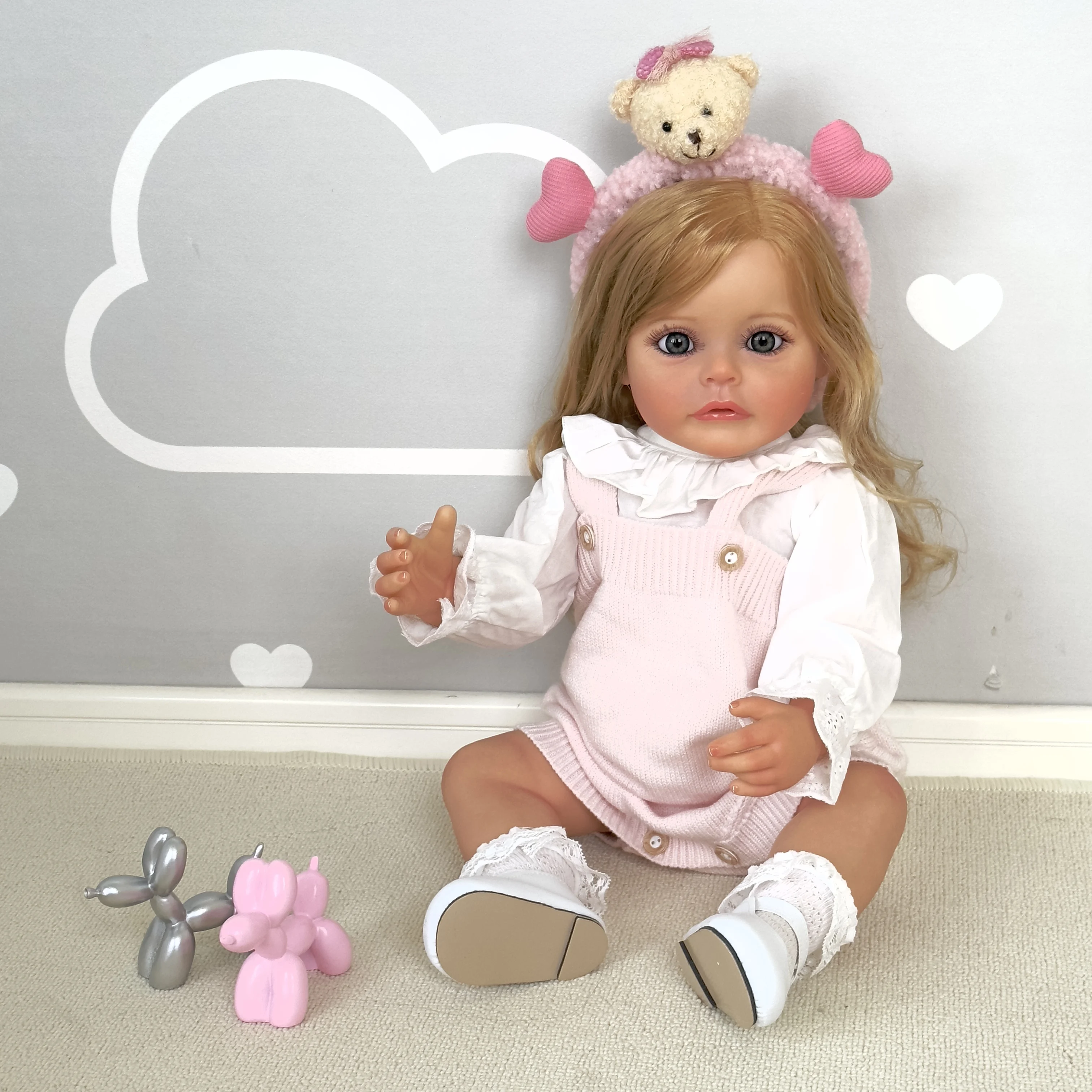 

NPK 55CM Reborn Toddler Girl Full Body Silicone Princess Sue-Sue Hand-detailed Painting Rooted Blonde long Hair